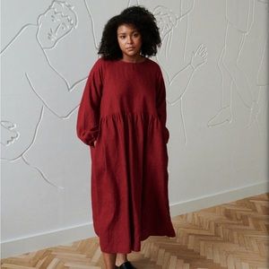 Linenfox Margo Burgundy Red Linen Dress Size S-M
